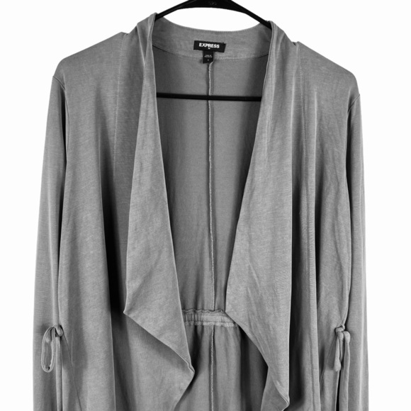 Express Draped Long Sleeve Cardigan Side Tie Size Small Gray Casual Open Front - Picture 2 of 7